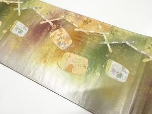引箔　印籠に横笛模様織り出し　袋帯